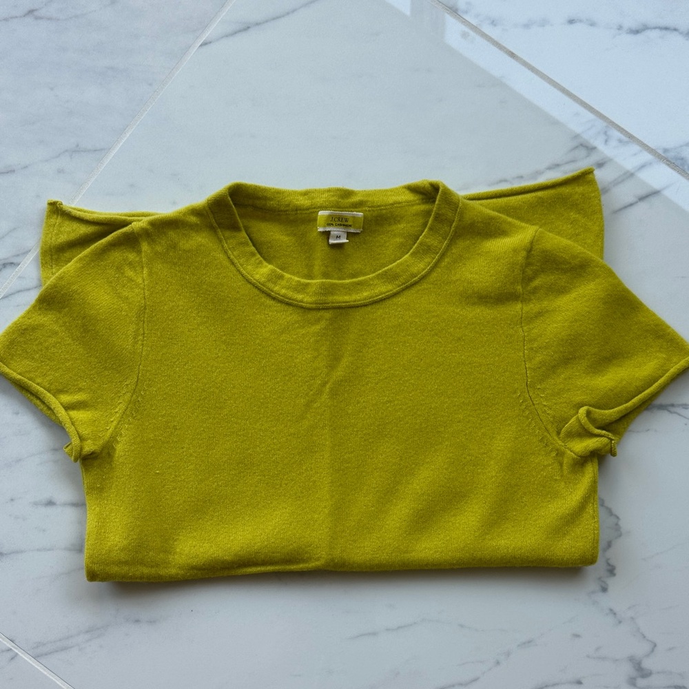 J. Crew 100% cashmere Short Sleeve Sweater Tee burnished citron - Picture 2 of 9